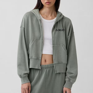 เสื้อฮู้ดผ้าฟลีซสีพื้นสำหรับผู้หญิง ใส่สบายในฤดูหนาว ดีไซน์ราคาโรงงาน พร้อมโลโก้ที่ปรับแต่งได้ และชายเสื้อแบบริบ / ผ้าเนื้อนุ่ม - Product Image 1