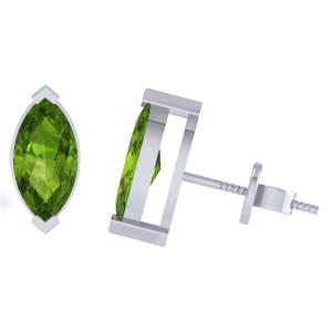 White Gold Plated Sterling <b>Silver</b> Marquise <b>Stud</b> Earrings Peridot Gemstone (August Birthstone) 5.4mm Width 10.5mm Length Fashion - Product Image 5