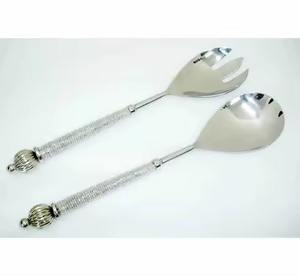 Ensemble de serveurs à salade en acier inoxydable et en bois écologiques, compatibles lave-vaisselle, ustensiles de cuisine, vaisselle de table - Product Image 4