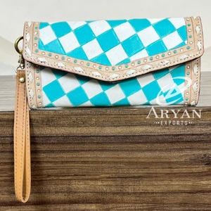 Nueva Cartera de Cuero con Diseño a Cuadros y Hecha a Mano en el Estilo Occidental para Mujer, Cartera de Cuero Genuino con Solapa Elegante para Efectivo y Tarjetas - Product Image 1