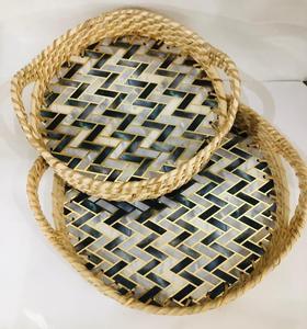 Plateau de service rond en jute naturel pur, aspect moderne, plateau de service pour le petit-déjeuner en bois pour la maison et les restaurants - Product Image 4