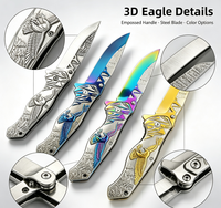 Couteau pliant EDC OEM forgé avec précision, gravure 3D motif Aigle et lame en acier inoxydable pour le camping en extérieur