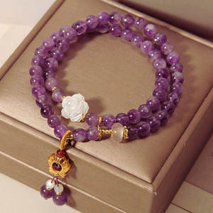 Unisex 12mm Amethyst Beads Stretch <b>Bracelet</b> Customizable Design Buddhism Bohemia Inspired <b>Pearl</b> Diamond Luxury Gift Parties - Product Image 2