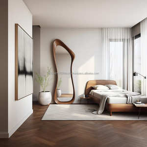 KALATRI Luxury Handmade Asymmetrical Wall <b>Mirror</b> Eco-Friendly Lightweight Art Deco Design Walnut Frame <b>Compact</b> Polished - Product Image 3