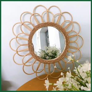Belle conception unique de morceau d'art de mur de miroir décoratif de mini rotin pour la décoration à la maison - Product Image 3