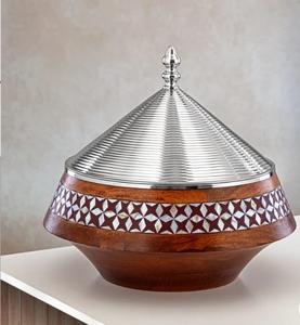 Olla para servir comida de doble pared aislada de diseñador curvo a mano, cazuela de madera para servir, olla caliente - Product Image 3