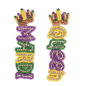 Boucles d'oreilles brodées de perles pour femmes, nouveau produit avec motif King Cake, ornées de perles principales et de perles de rocaille - Product Image 1