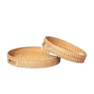 Bandeja de Ratán con Incrustaciones de Madreperla, Bandejas Decorativas Redondas con Asas para Mesa de Centro y Decoración del Hogar - Product Image 4