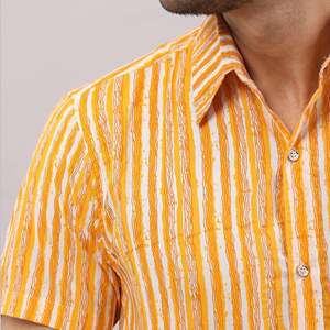 Yellow Striped Cotton Dress <b>Shirt</b> for Men Breathable & 100% Cotton ODM Supply Sizing 6XL & XL - Product Image 6