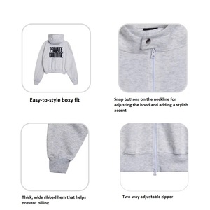 เสื้อมีฮู้ด330GSM ผ้าฝ้าย100% พรีเมี่ยม unisex เป็นมิตรกับสิ่งแวดล้อมขนแกะสองด้านซิปแขนกุดดีไซน์บล็อกสี - Product Image 5