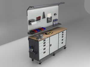 Banc de travail professionnel pour garage avec panneau perforé et armoire de rangement |   Armoire à outils industrielle robuste, dimensions personnalisables OEM - Product Image 2