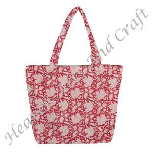 Hand Block <b>Printed</b> Quilted Tote Bag Women Hand Block <b>Printed</b> Quilted Tote Bag Handmade Block <b>Print</b> Shoulder Quilted Bag - Product Image 5