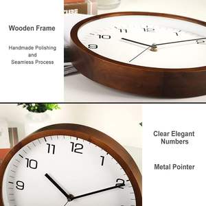 Horloge murale ronde en bois de 12 pouces à piles pointeur en métal silencieux sans tic-tac et couvercle en verre pour bureau cuisine chambre - Product Image 4