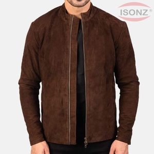 Marron automne hiver daim cuir de vache crocheté respirant grande taille écologique coupe-vent séchage rapide mode Bomber veste - Product Image 1