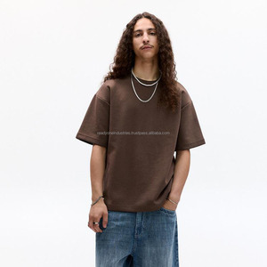 T-shirts anti-boulochage à col en O pour hommes avec manches régulières T-shirts lourds surdimensionnés T-shirt de luxe à impression personnalisée pour hommes - Product Image 3