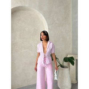 Blusa a Rayas con Lazo Delantero para Mujer, Diseño Elegante para Uso Diario - Product Image 4