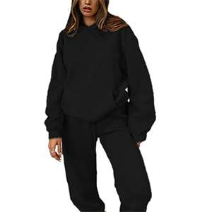 ชุดเสื้อนอก2ชิ้นโอเวอร์ไซส์ของผู้ชายมีฮู้ดเปิดไหล่พร้อมกางเกงวอร์มกางเกงวิ่งออกกำลังกายระบายอากาศได้ดี - Product Image 2