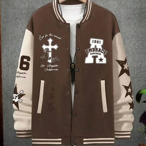 Blouson universitaire oversize pour homme, style streetwear, hiver, broderie lettres, couleurs contrastées, en cuir de vachette imperméable - Product Image 1