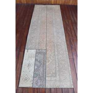 Alfombra Turca Vintage, Alfombra de Pasillo de 3x8.7 pies, Alfombra Ikat Gris Marrón - Product Image 1