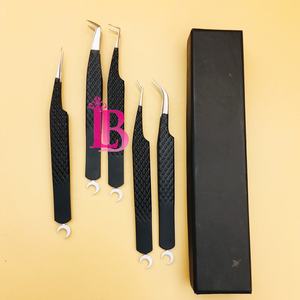 Pinces à épiler pour extensions de cils de qualité supérieure, pinces noires à 90 degrés et 45 degrés, pinces en vison, emballage en boîte noire, logo offert, pointe lisse - Product Image 3