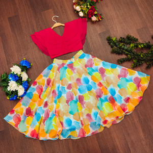 Shoryam mode enfants en mousseline de soie imprimé fleuri tenue de fête Lehenga Choli à volants couches Blouse ensemble filles vêtements traditionnels - Product Image 1