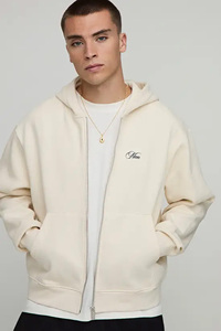 Sudadera con Capucha Beige con Cremallera, Estampada y Bordada, Diseños Personalizados 2025, Sudadera Extra Grande para Hombre, Invierno, Transpirable y Gruesa - Product Image 3