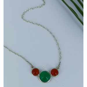 Handmade Minimalistic Green Onyx & Carnelian Sterling <b>Silver</b> <b>Necklace</b> Triple Gemstone Fashion Beaded Gift for Women and Girls - Product Image 5