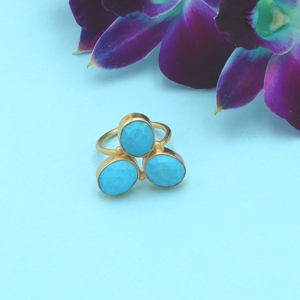 Dua Turquoise Oval <b>Adjustable</b> <b>Ring</b> | 18K Gold Plated Handmade Brass Jewelry | Trendy Certified Wedding Party Supplier From India - Product Image 2