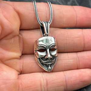 Collar con Colgante de Máscara Anónima Estilo Punk Unisex de Plata de Ley 925, Guy Fawkes V Vendetta, Cadena Hacker, Colgantes Finos - Product Image 2