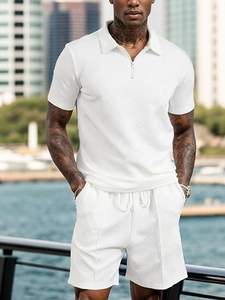 Ensemble polo décontracté pour homme, été, texture gaufrée, chemise à manches courtes et pantalon uni, confortable et élégant - Product Image 4