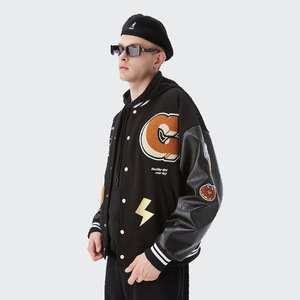 OEM custom high quality chenille embroidery leather sleeves baseball bomber letterman varsity <b>jacket</b> for <b>men</b> - Product Image 2