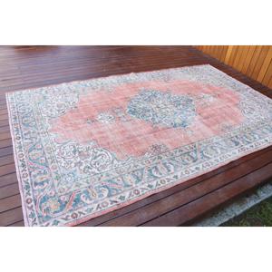 พรมวินเทจตุรกีขนาดใหญ่ 5.5x8.7 ฟุต สีแดงน้ำเงินลายอิคัต - Product Image 2