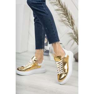 Ramer Ch259 Abt Mujer Elegantes zapatos deportivos para caminar dorados/blancos con efecto espejo reflectante - Product Image 2