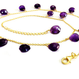 Handmade Sterling <b>Silver</b> 925 Gold Plated Amethyst Gemstones Party Wear Wedding <b>Women</b> Link <b>Chain</b> <b>Necklace</b> - Product Image 2