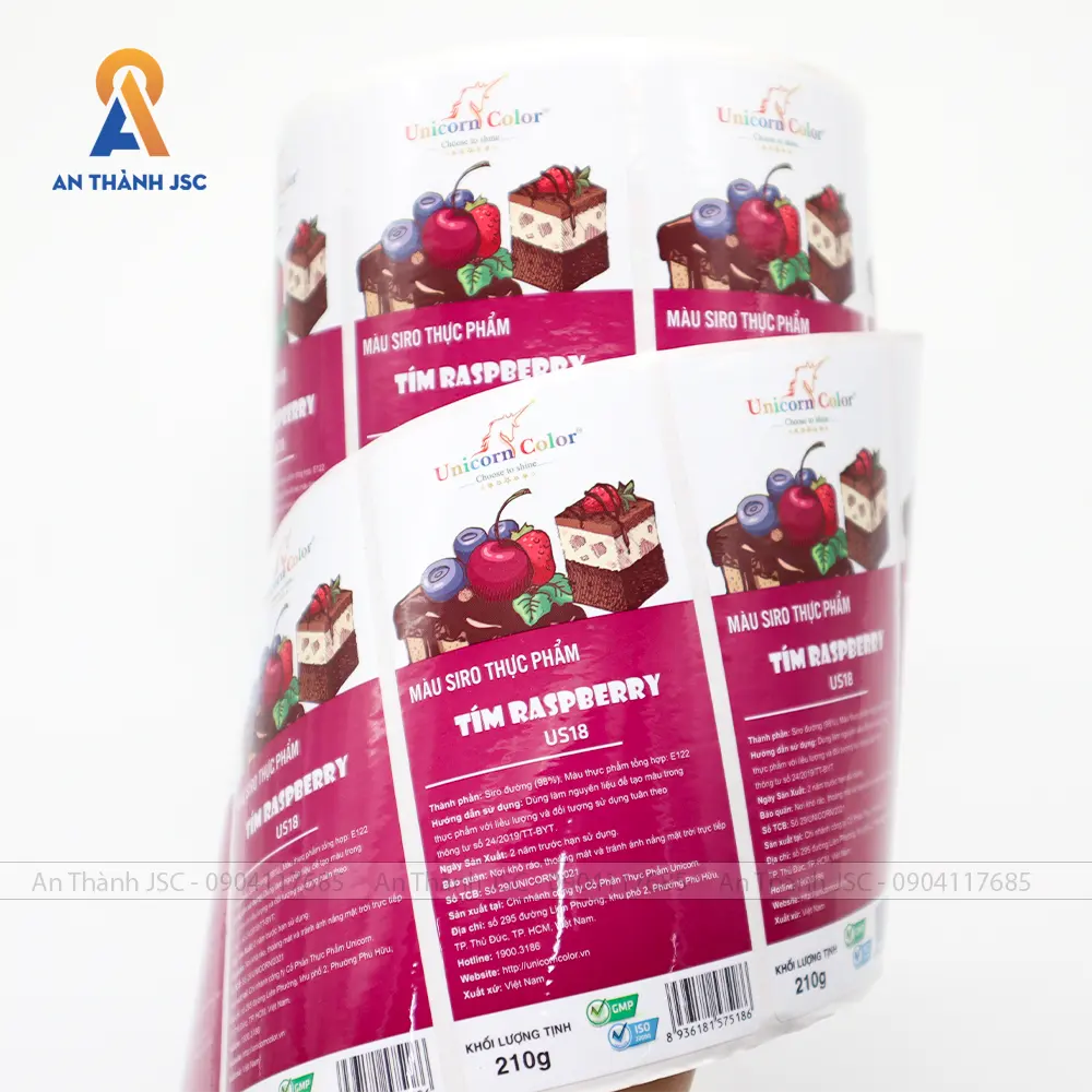 Étiquettes d'emballage autocollants alimentaires étiquettes de sirop colorant alimentaire étanche cerise rouge fabricant OEM/ODM du Vietnam