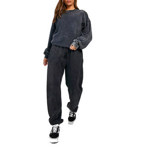 Nuevo chándal de moda Jogger conjunto de 2 piezas personalizar algodón Vintage chándal mujeres ácido lavado chándal - Product Image 2