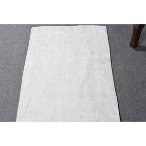 Tapis en laine blanche moderne 1.8x5,5 pieds motif rayé et patchwork turc pour les décorations de salon soutenu en latex - Product Image 3