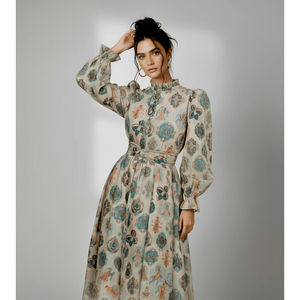 Robes longues imprimées à col volanté, motif ethnique, fabricant et exportateur en gros - Product Image 2