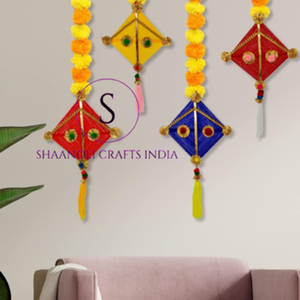 Cuerdas de flores artificiales de caléndula atractivas hechas a mano con colgante de cometa de lana para decoración de boda telones de fondo colgante de cometa - Product Image 3