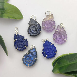 Colgante de piedras preciosas de labradorita tallada con concha de Nautilus de plata 925 | Conjunto de colgante de piedra natural hecho a mano joyería - Product Image 4