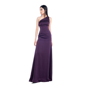 ODM Robe de soirée moulante élégante en satin longueur au sol Design asymétrique Taille froncée Longue ligne A Formelle pour les occasions en soirée - Product Image 1