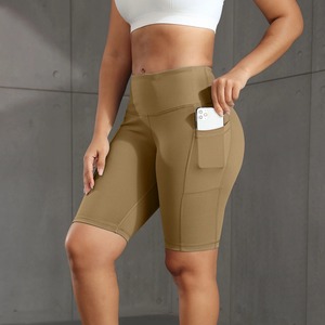 กางเกงขาสั้นเอวสูงไซส์ใหญ่พิเศษสำหรับผู้หญิงกางเกงขาสั้นออกกำลังกายเล่นโยคะแนวสตรีททรงสูงกระเป๋านักขี่จักรยานฟิตเนส XS - Product Image 1