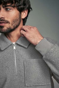 Fermeture éclair polaire veste plaine vêtements d'extérieur chauds col montant veste zippée complète adulte plaine noir hommes polaire vestes - Product Image 2