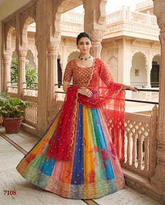 Premium Dhwaja Export Women's Traditional Wedding Lehenga Choli Heavy <b>Net</b> <b>Fabric</b> Quick Dry All Seasons - Product Image 3