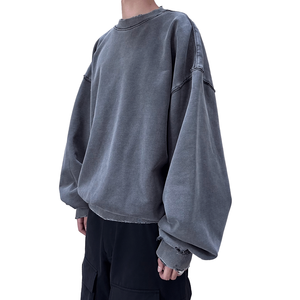 Sweat-shirt en détresse de haute qualité vintage surdimensionné lavé sweat-shirt à épaules tombantes pour homme chemise à manches longues au design classique - Product Image 2