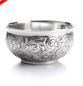 ชามเสิร์ฟช็อคโกแลตดีไซน์ใบไม้สแตนเลสโลหะเงินสำหรับร้านอาหารโรงแรมและบาร์ - Product Image 3