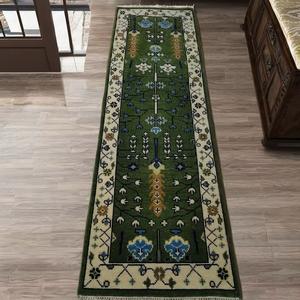 Handmade Wool Runner <b>Rug</b> Green <b>Tribal</b> Pattern Carpet Persian Style Hallway Runner 2x6 Feet Long <b>Rug</b> Living Room & Entryway Decor - Product Image 6