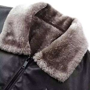 Vestes pour hommes Vêtements pour hommes Manches longues Poches avec fermeture éclair Coupe-vent Hiver Fausse fourrure noire en cuir Vestes de moto décontractées pour hommes - Product Image 6