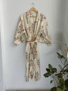 Indian Handblock Print <b>Kimono</b> Robe Bath for Ladies Nightwear Available at Wholesale Price <b>Beach</b> Robe - Product Image 5