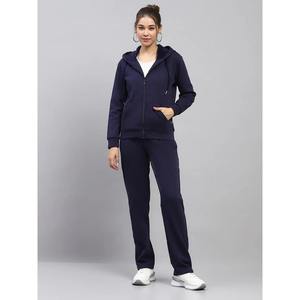 Custom Womens Dark Blue Blue Tracksuit <b>Full</b> <b>Zip</b> <b>Hoodie</b> Jogger Set Athletic Sportswear Trackstar OEM Private Label - Product Image 5